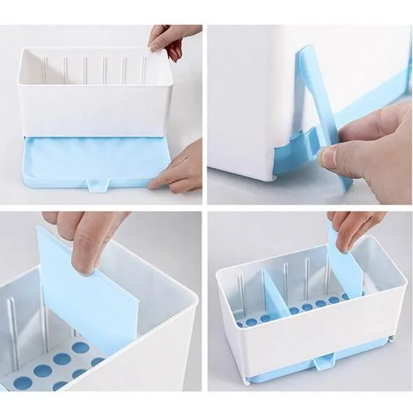 Detachable Multifunctional Kitchen Accessories Drain Chopsticks Cabinet Fork Knife Cutlery Organizer Storage Box Blue