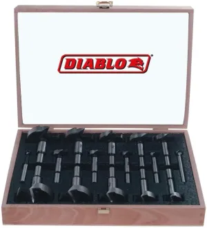 Diablo's High-Speed Steel Forstner Bit Drill Set - Ideal for All Types of Wood - 1/4" to 2-1/8" Diameter, 1/4" to 3/8" Shank, 3-1/2" Length, 19 Pieces - FB-100