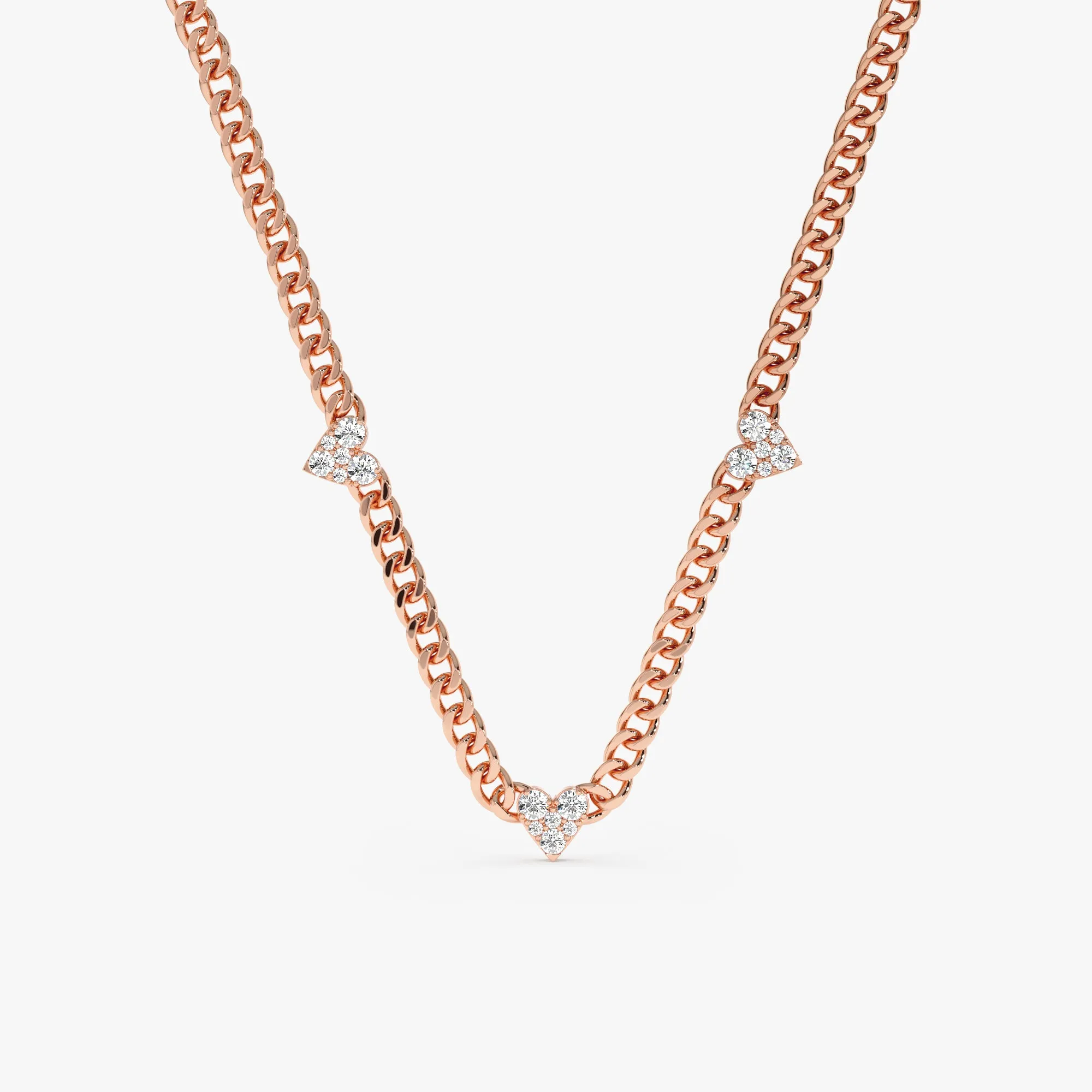 Diamond Heart Cuban Chain Station Necklace, Riley