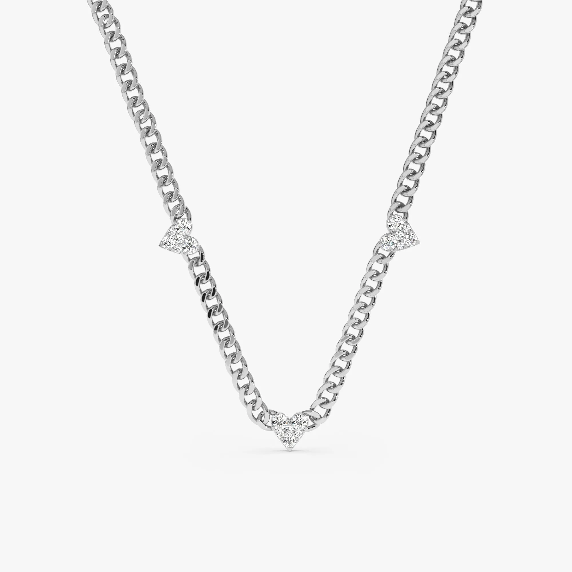 Diamond Heart Cuban Chain Station Necklace, Riley