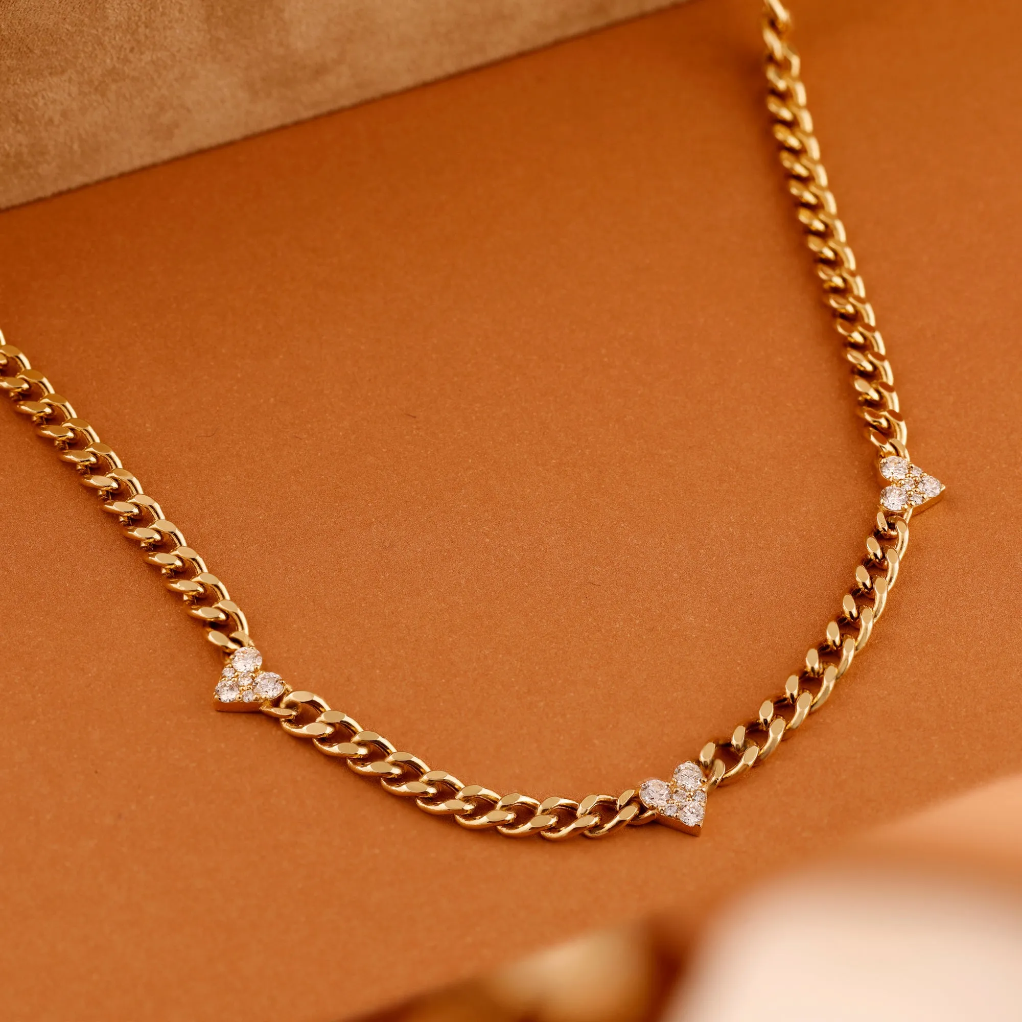 Diamond Heart Cuban Chain Station Necklace, Riley
