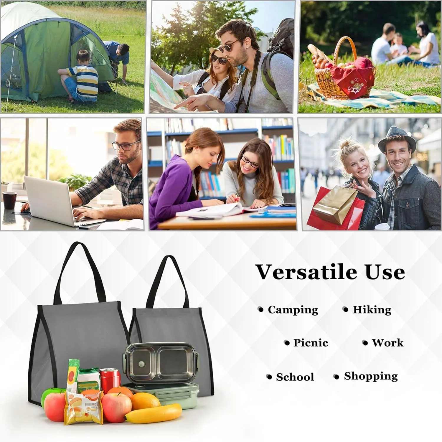 Dim Gray Lunch Bag for Women Men Insulated Lunch Box for Adult Medium Reusable Lunch Tote Bag for Work, Picnic, School or Travel