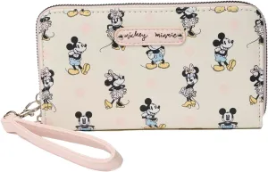 Disney Wallet Wristlet Zip Clutch Faux Leather (Mickey Minnie Mouse Off White)