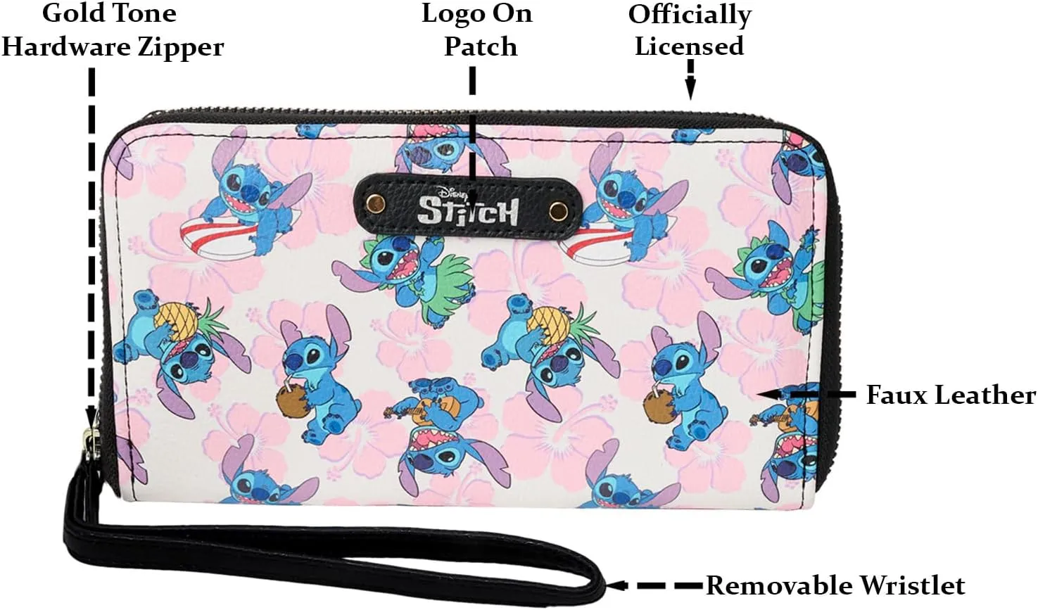 Disney Wallet Wristlet Zip Clutch Faux Leather (Stitch Multicolor)