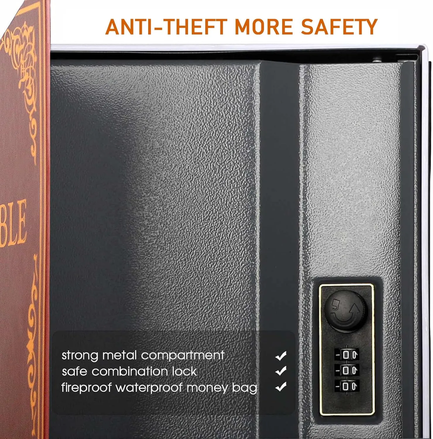Diversion Book Safe with 4200°F Fireproof Money Bag and Combination Lock, 10.5" x 7.9" x 2.5" Fake Book Hidden Storage Safe, Hollow Secret Portable Metal Storage Box for Cash, Valuables - Easter Bible
