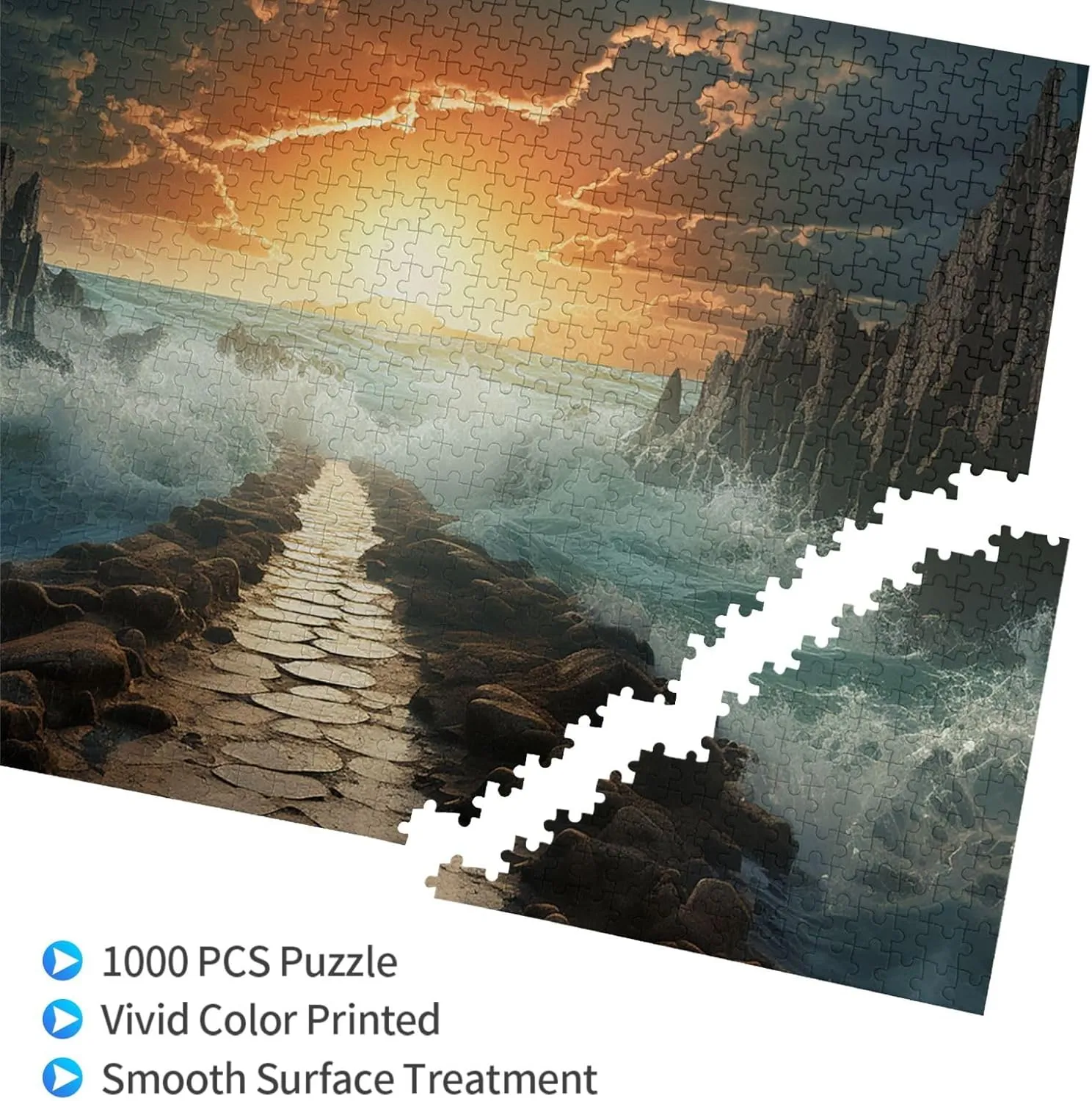 Divided Sea Pathway Puzzles 1000 Pieces Personalized Jigsaw Puzzles Photos Puzzle for Adults Challenging Picture Puzzle with Storage Bag Puzzles for Men Women Home Decor (29.5" x 19.7")