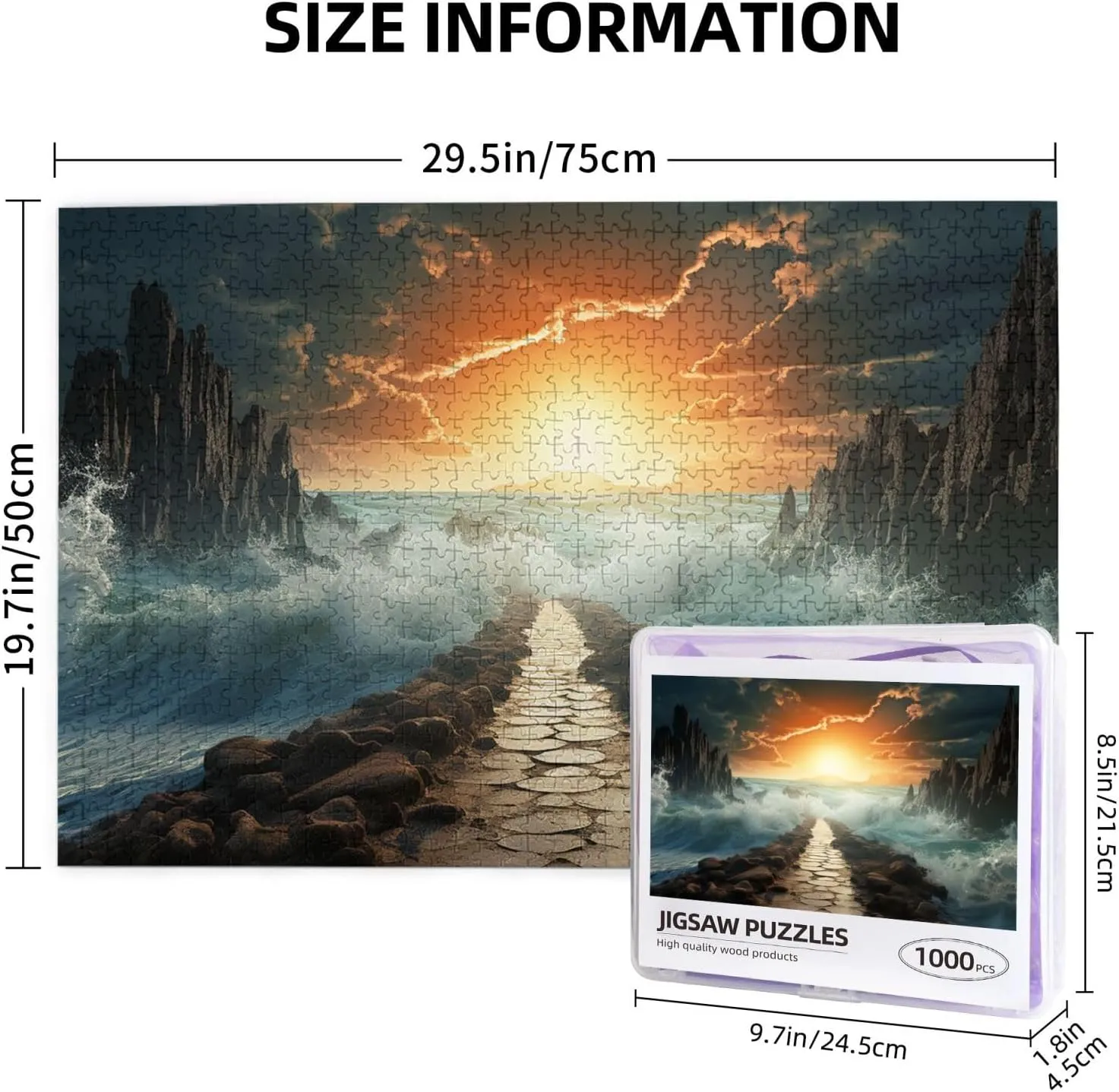 Divided Sea Pathway Puzzles 1000 Pieces Personalized Jigsaw Puzzles Photos Puzzle for Adults Challenging Picture Puzzle with Storage Bag Puzzles for Men Women Home Decor (29.5" x 19.7")