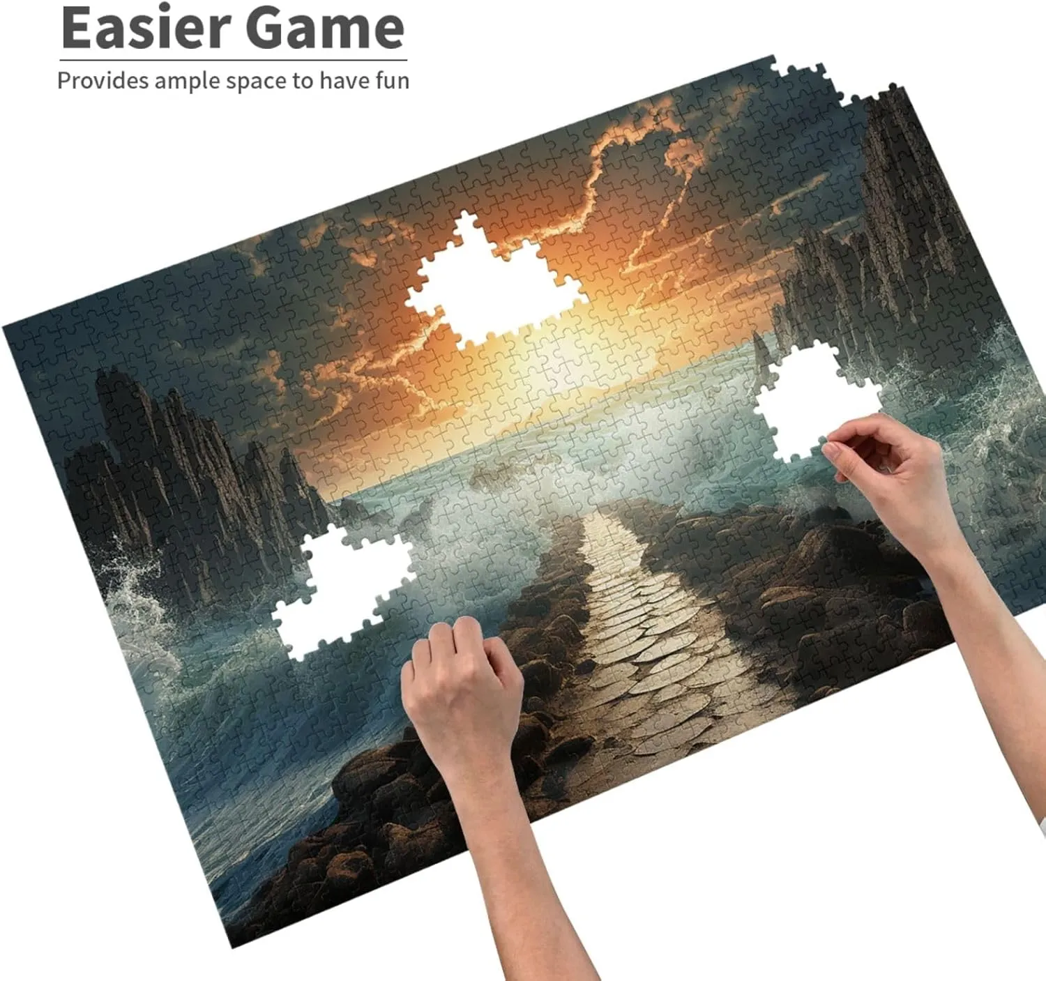 Divided Sea Pathway Puzzles 1000 Pieces Personalized Jigsaw Puzzles Photos Puzzle for Adults Challenging Picture Puzzle with Storage Bag Puzzles for Men Women Home Decor (29.5" x 19.7")