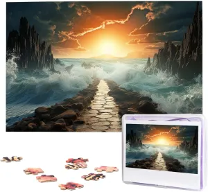 Divided Sea Pathway Puzzles 1000 Pieces Personalized Jigsaw Puzzles Photos Puzzle for Adults Challenging Picture Puzzle with Storage Bag Puzzles for Men Women Home Decor (29.5" x 19.7")