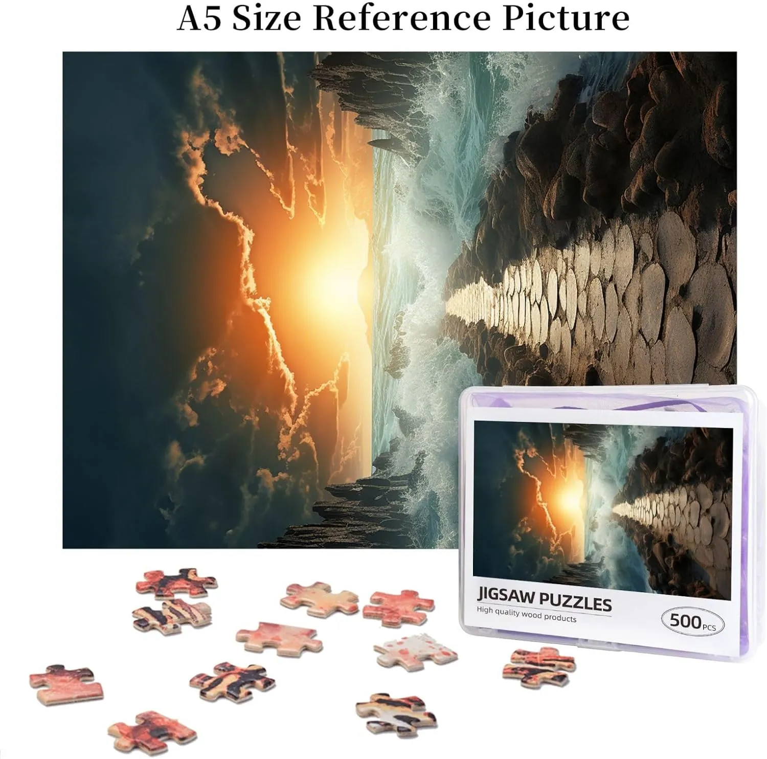 Divided Sea Pathway Puzzles 500 Pieces Personalized Jigsaw Puzzles Photos Puzzle for Adults Challenging Picture Puzzle with Storage Bag Puzzles for Men Women Home Decor (20.4" x 15")