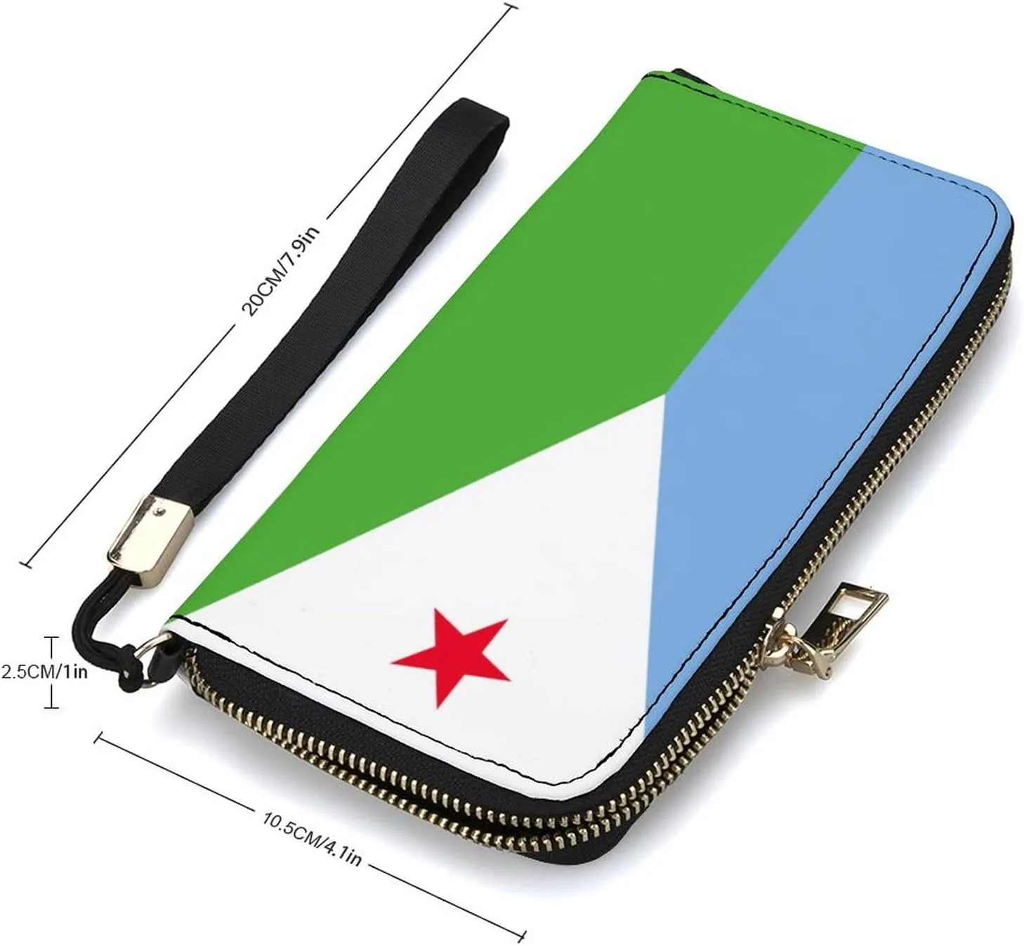 Djibouti Flag Wallet Long Zipper Purse with Removable Wristlet Women Men Stylish Travel Clutch