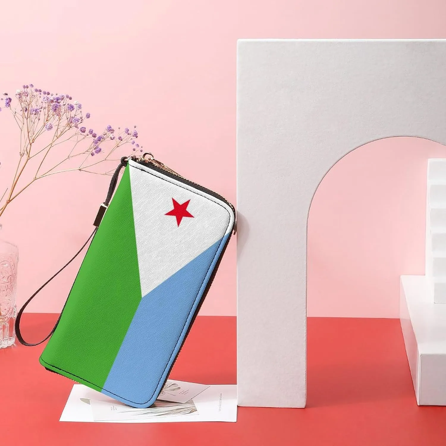 Djibouti Flag Wallet Long Zipper Purse with Removable Wristlet Women Men Stylish Travel Clutch