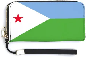 Djibouti Flag Wallet Long Zipper Purse with Removable Wristlet Women Men Stylish Travel Clutch