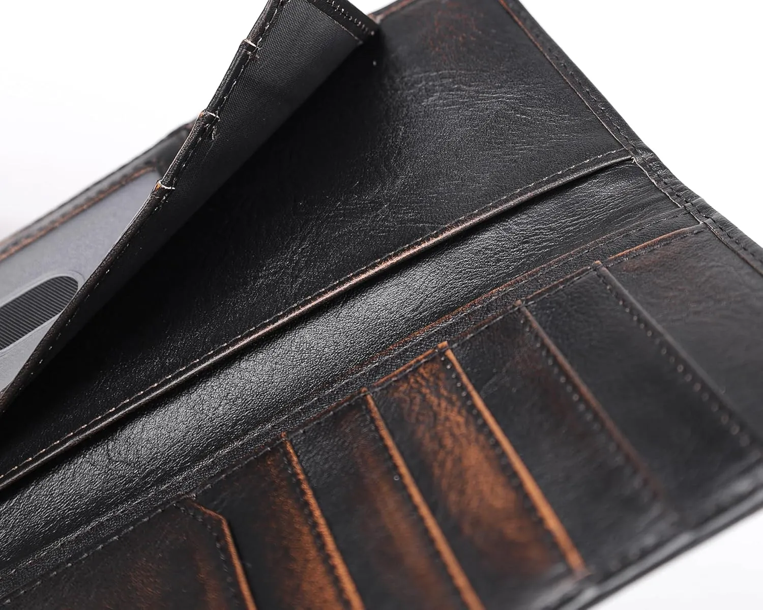 DK86 Long Wallet For Men Full Grain Leather with Hand Burnished Rfid Blocking Rodeo Wallet Bifold Wallet
