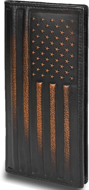 DK86 USA Flag Long Wallet For Men Full Grain Leather with Hand Burnished Rfid Blocking Rodeo Wallet Bifold Wallet American Flag Wallet