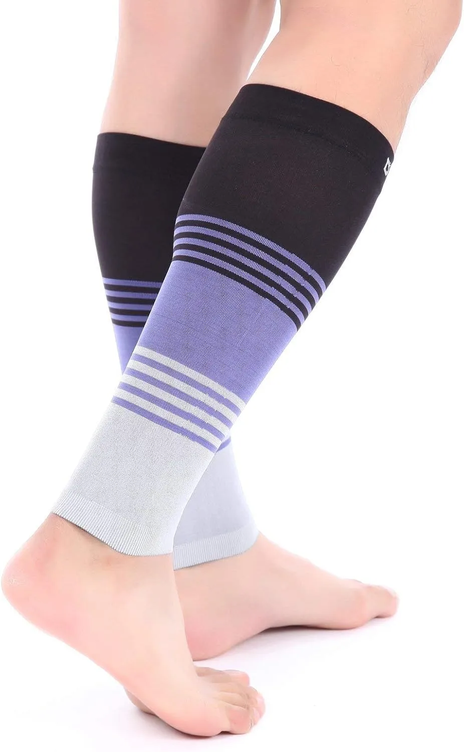 Doc Miller Compression Calf Sleeve for Men & Women, Medical Grade, 20-30mmHg Graduated Support for Running, Calf Tear, Shin Splints, Knee High, Calf Sleeves, Stripes Design, Large,1 Pair