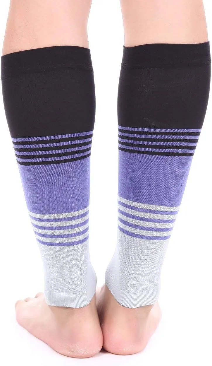 Doc Miller Compression Calf Sleeve for Men & Women, Medical Grade, 20-30mmHg Graduated Support for Running, Calf Tear, Shin Splints, Knee High, Calf Sleeves, Stripes Design, Large,1 Pair