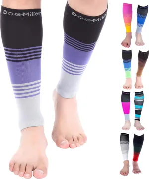 Doc Miller Compression Calf Sleeve for Men & Women, Medical Grade, 20-30mmHg Graduated Support for Running, Calf Tear, Shin Splints, Knee High, Calf Sleeves, Stripes Design, Large,1 Pair