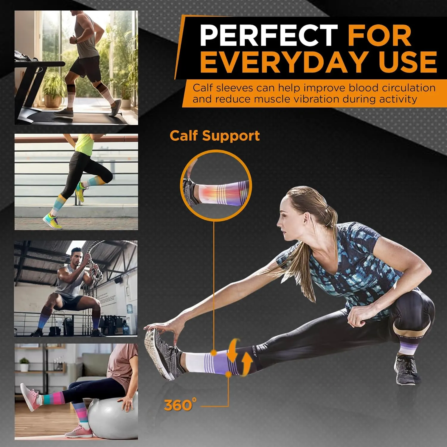 Doc Miller Compression Calf Sleeve for Men & Women, Medical Grade, 20-30mmHg Graduated Support for Running, Calf Tear, Shin Splints, Knee High, Calf Sleeves, Stripes Design, Large,1 Pair