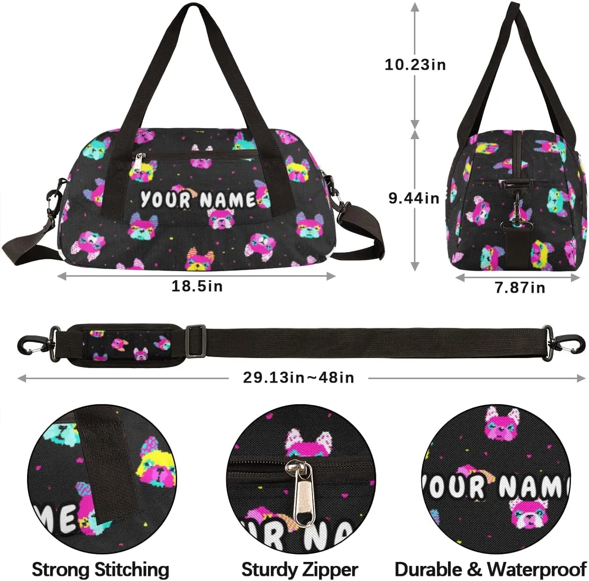 Dog Polka Dot Personalized Kids Duffel Bag for Girls Boys, Dog Debris Custom Dance Bag Overnight Small Duffel Bag Carry On Weekend Sports Travel Bag for School Practice Gymnastics Ballet