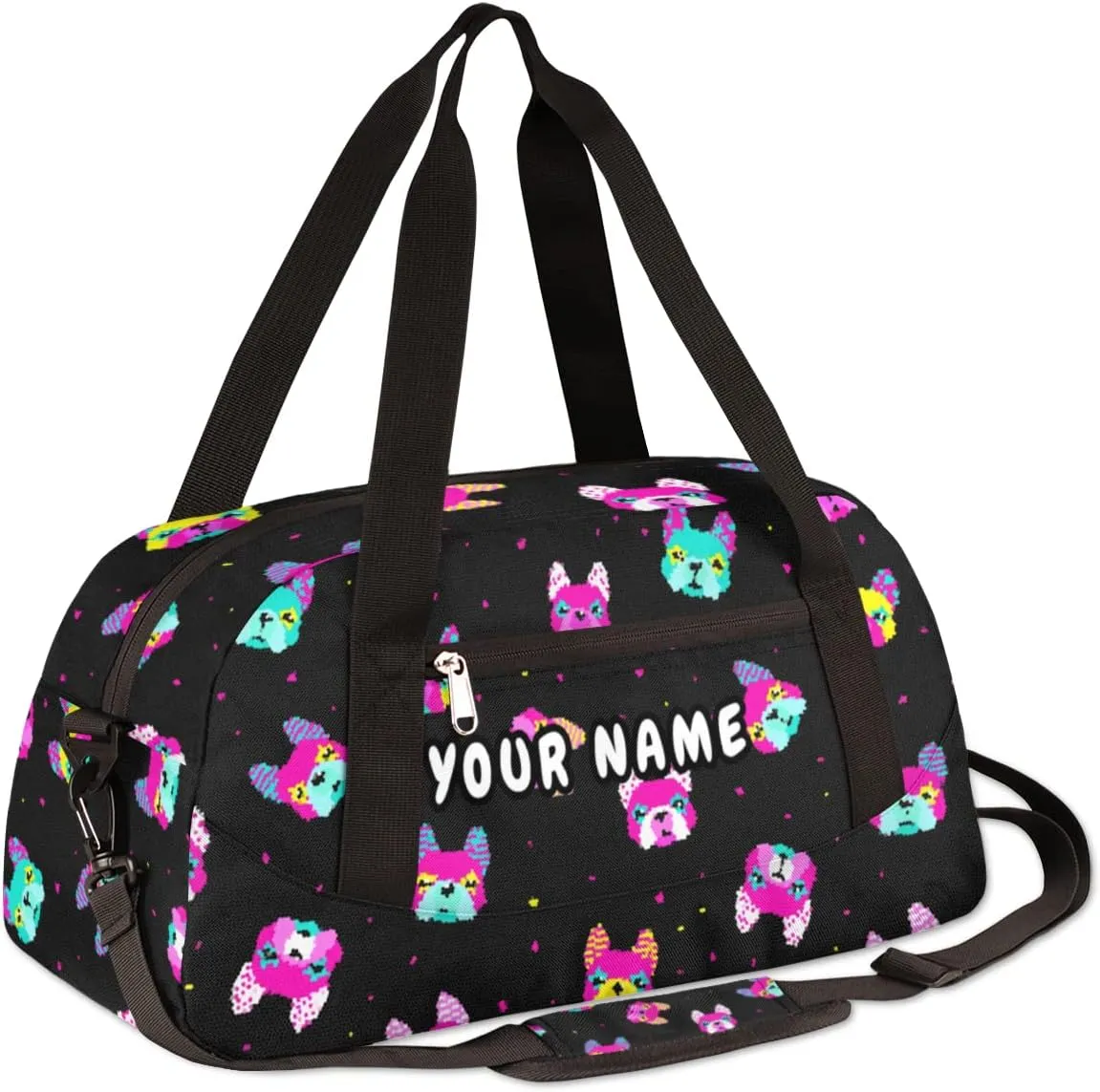 Dog Polka Dot Personalized Kids Duffel Bag for Girls Boys, Dog Debris Custom Dance Bag Overnight Small Duffel Bag Carry On Weekend Sports Travel Bag for School Practice Gymnastics Ballet