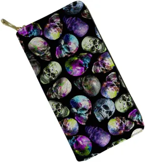 doginthehole Skull Print Fashion Women Long Leather Wallet Zip Clutch Purse