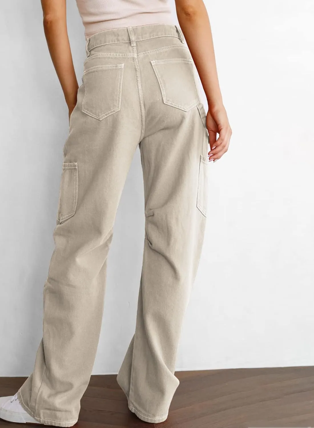 Dokotoo Womens Cargo Pants Women Baggy Wide Leg High Waist Casual Pants Jean Stretch Pants