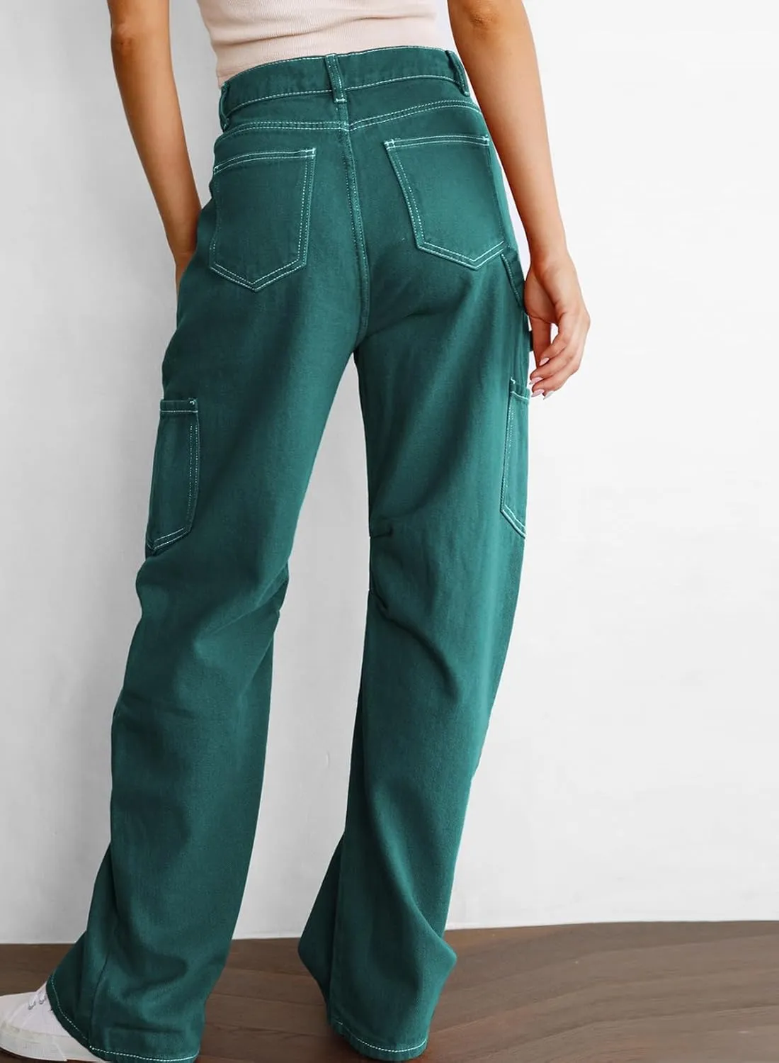 Dokotoo Womens Cargo Pants Women Baggy Wide Leg High Waist Casual Pants Jean Stretch Pants