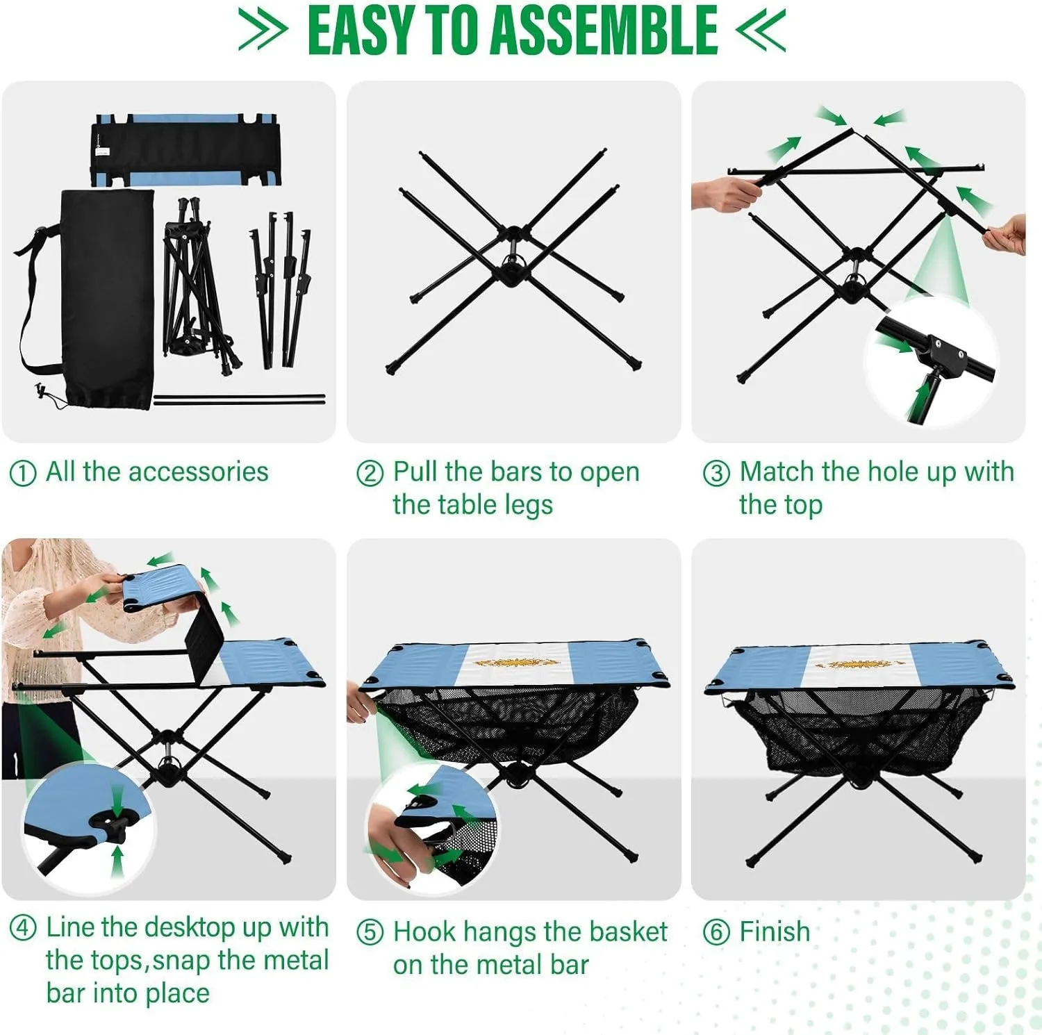 DOMIKING Argentina Flag Portable Camping Table Folding Picnic Tables with Carrying Storage Bag Beach Table for Cooking Fishing Hiking 23.6 * 15.6 * 15 in