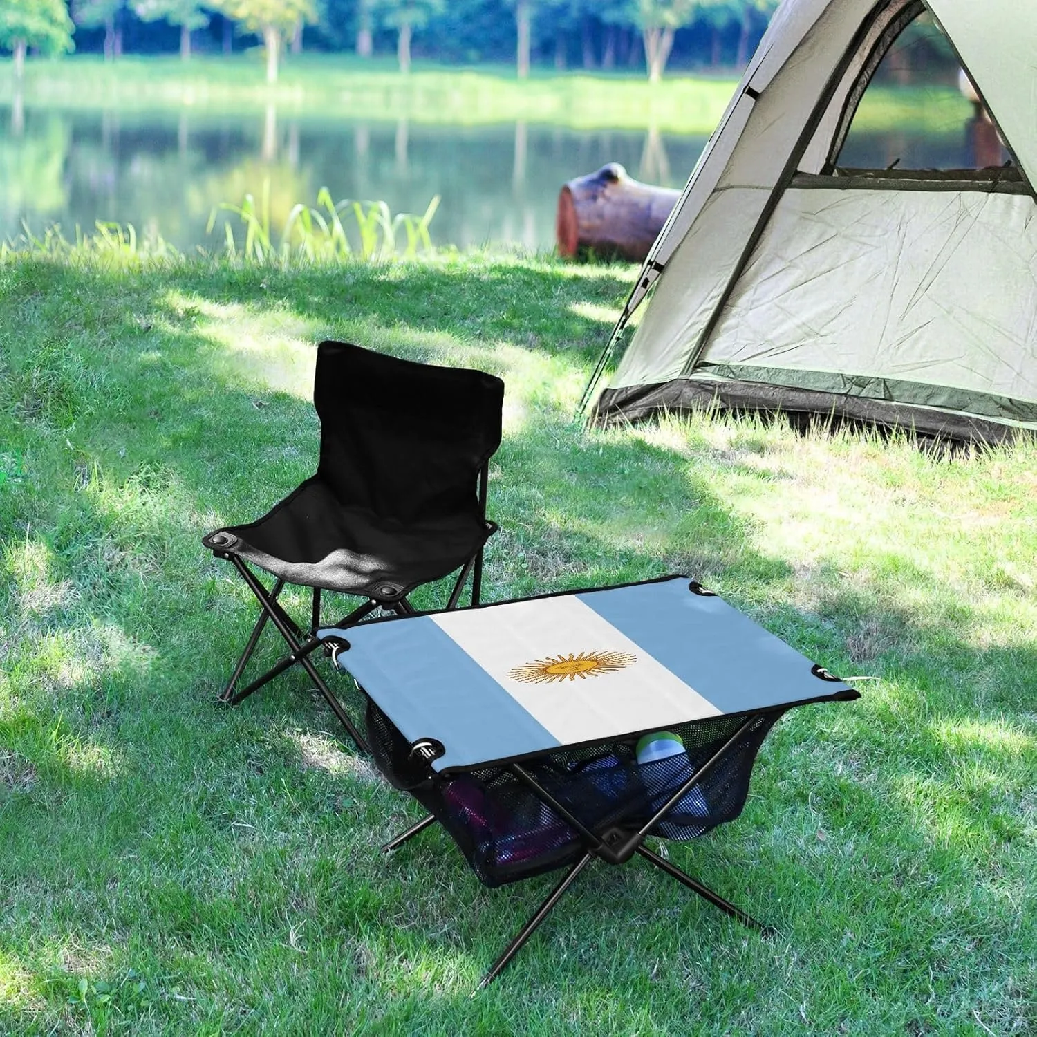 DOMIKING Argentina Flag Portable Camping Table Folding Picnic Tables with Carrying Storage Bag Beach Table for Cooking Fishing Hiking 23.6 * 15.6 * 15 in