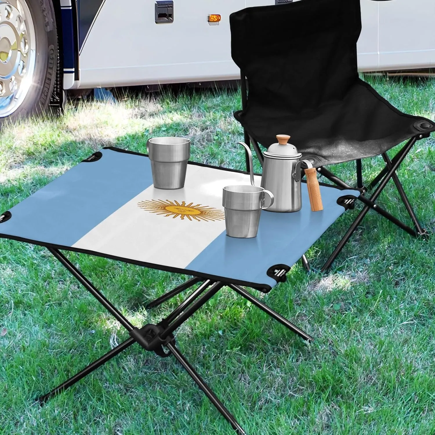 DOMIKING Argentina Flag Portable Camping Table Folding Picnic Tables with Carrying Storage Bag Beach Table for Cooking Fishing Hiking 23.6 * 15.6 * 15 in
