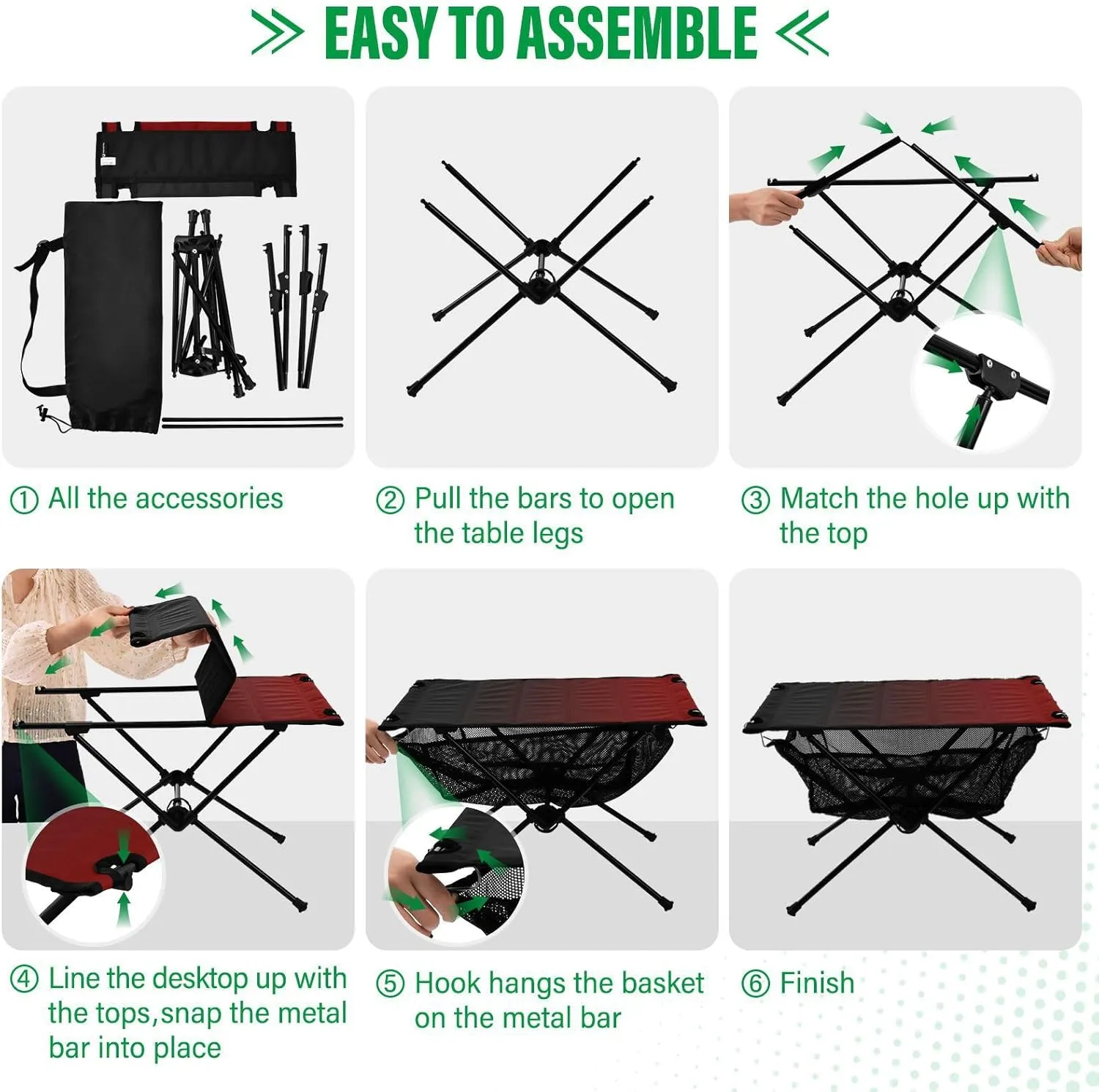 DOMIKING Black Red Gradient Portable Camping Table Folding Picnic Tables with Carrying Storage Bag Camp Table for Travel Outdoor Hike 23.6 * 15.6 * 15 in