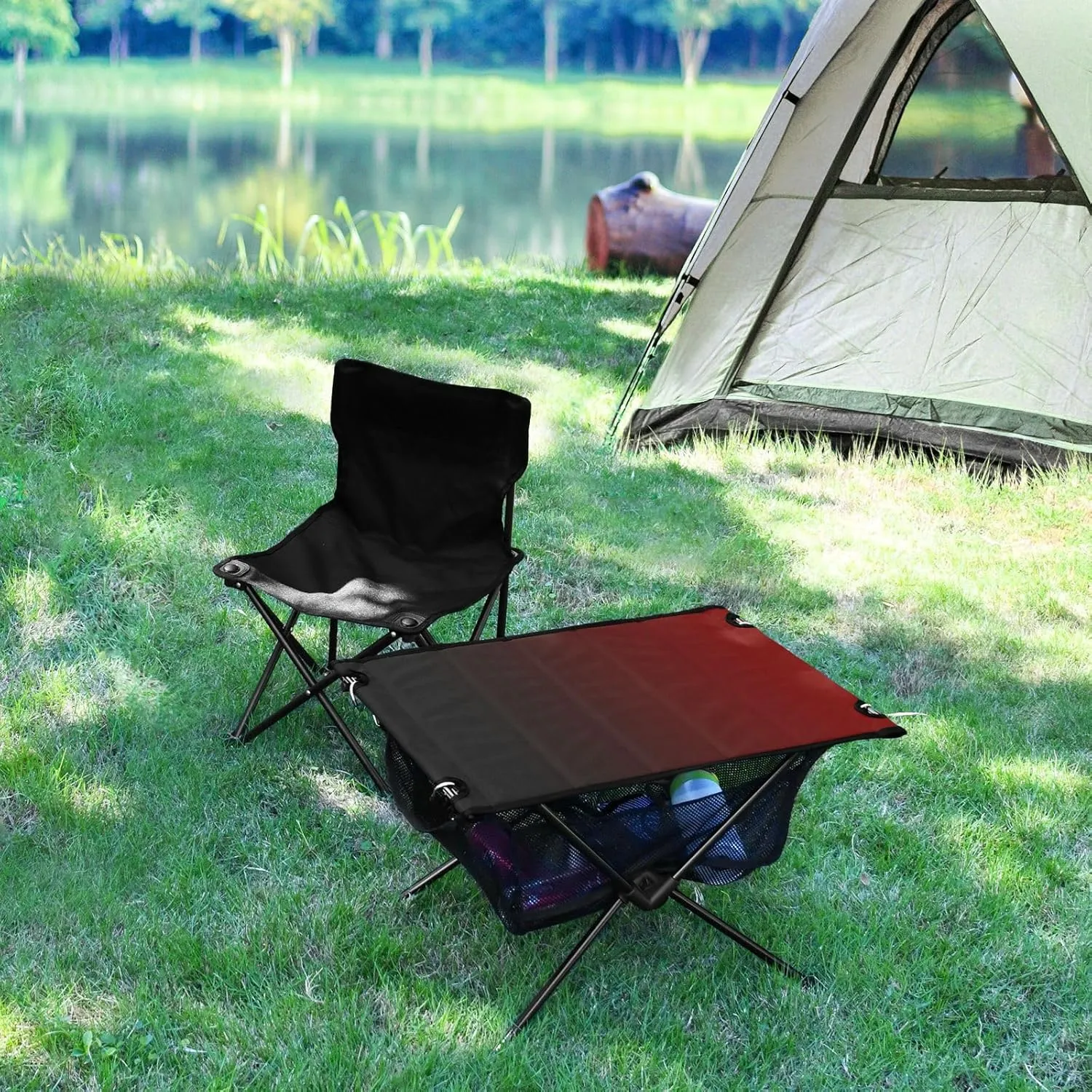 DOMIKING Black Red Gradient Portable Camping Table Folding Picnic Tables with Carrying Storage Bag Camp Table for Travel Outdoor Hike 23.6 * 15.6 * 15 in