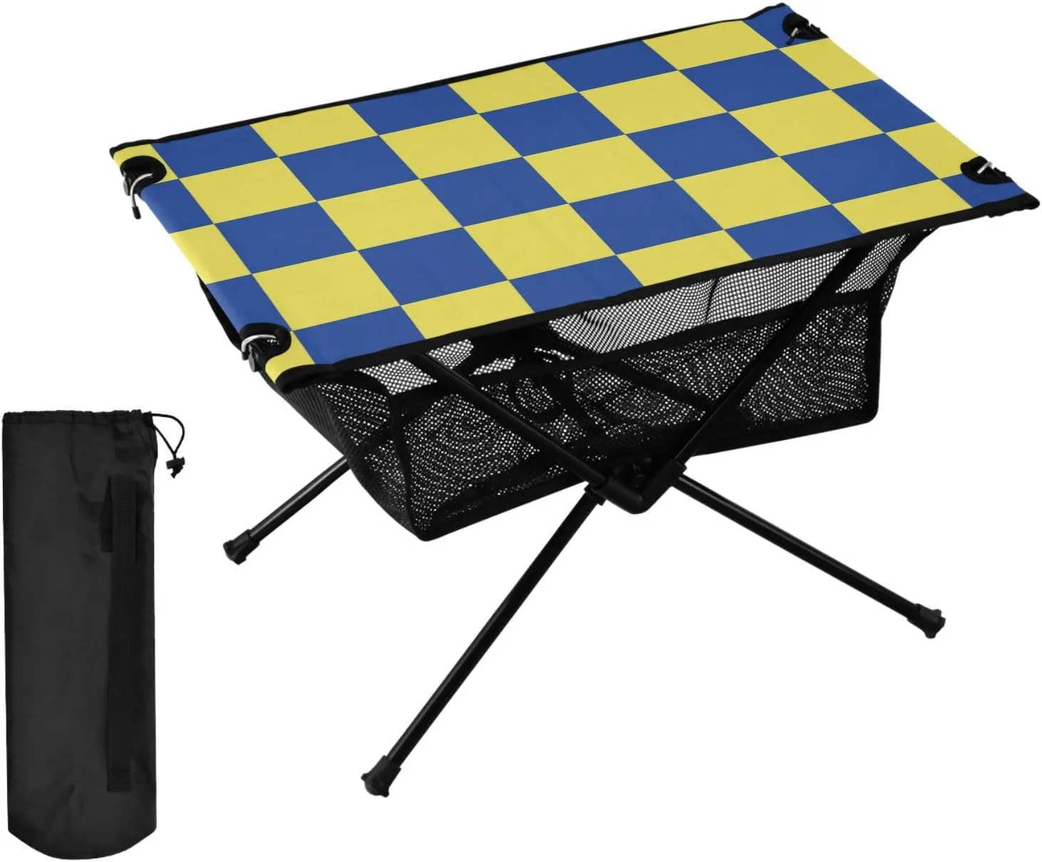 DOMIKING Checkerboard Yellow Blue Plaid Portable Camping Table Folding Picnic Tables with Carrying Storage Bag Camp Tables for Camp Travel Beach 23.6 * 15.6 * 15 in