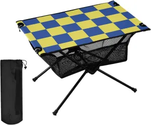 DOMIKING Checkerboard Yellow Blue Plaid Portable Camping Table Folding Picnic Tables with Carrying Storage Bag Camp Tables for Camp Travel Beach 23.6 * 15.6 * 15 in