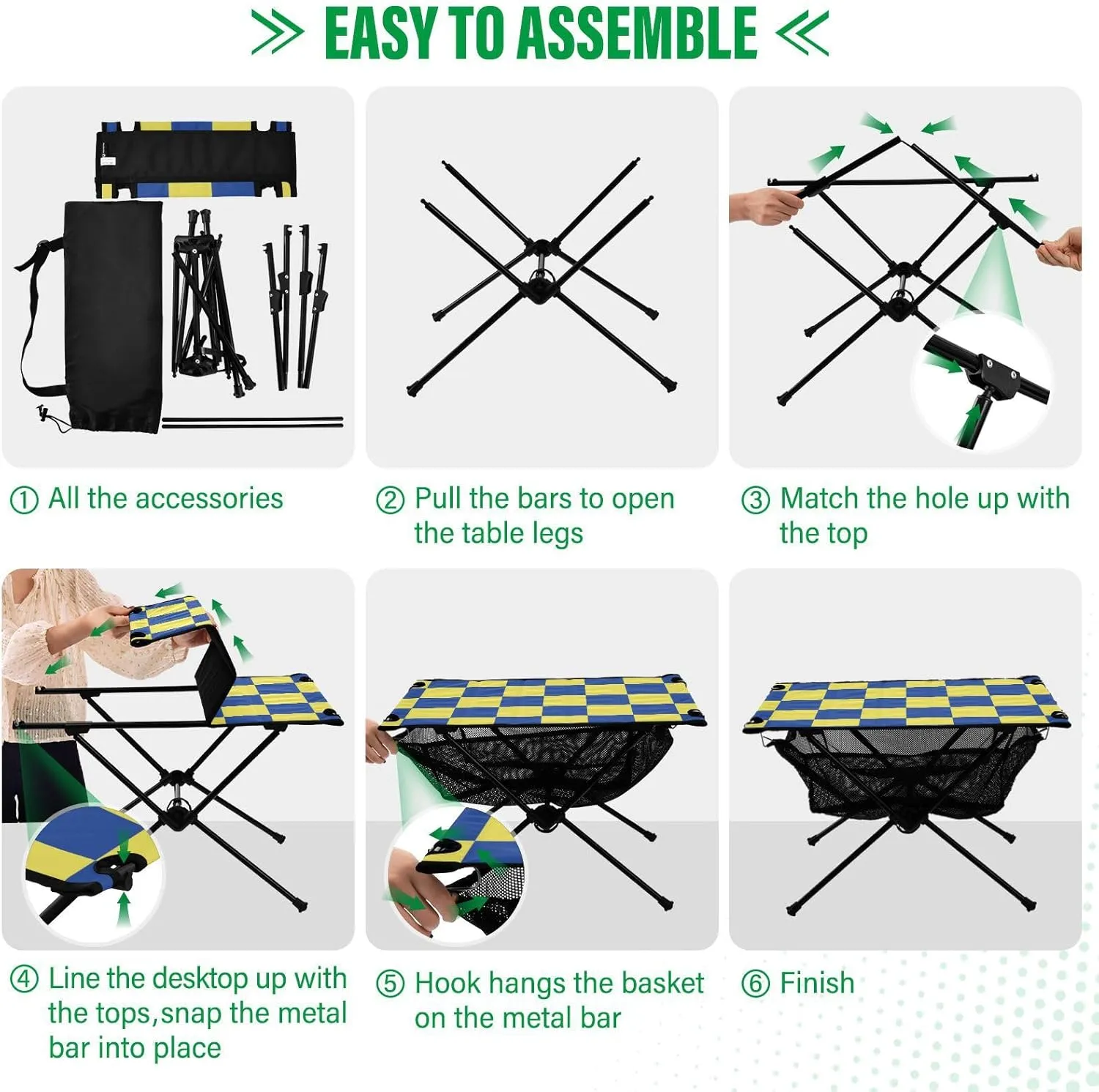 DOMIKING Checkerboard Yellow Blue Plaid Portable Camping Table Folding Picnic Tables with Carrying Storage Bag Camp Tables for Camp Travel Beach 23.6 * 15.6 * 15 in