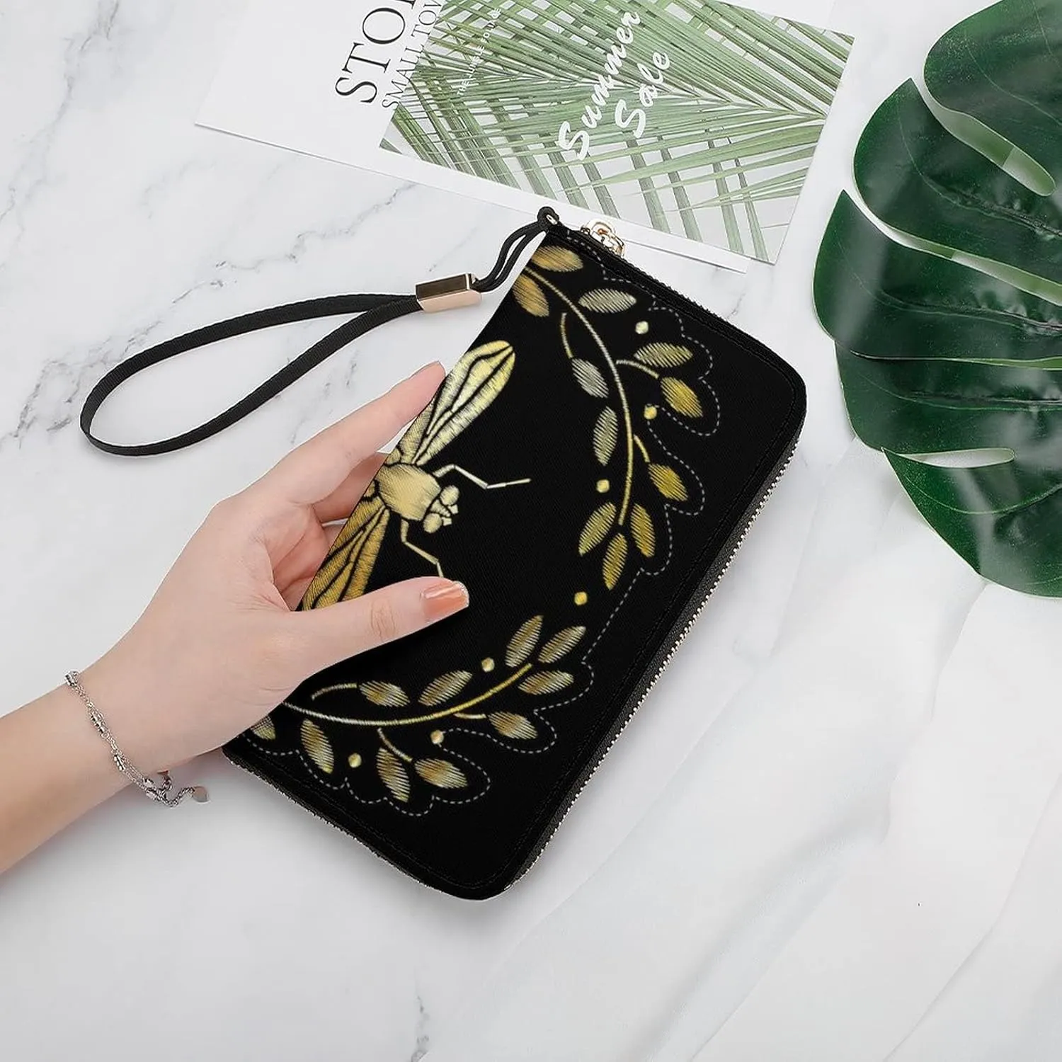 Donnapink Long Clutch Wallet, Long Handbag with Wristlet Strap, PU Leather Zip Purse