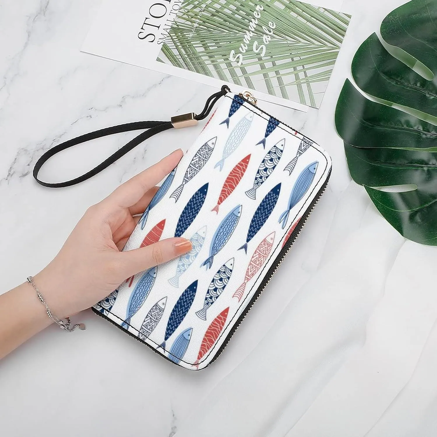 Donnapink Long Clutch Wallet, Long Handbag with Wristlet Strap, PU Leather Zip Purse