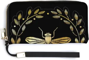 Donnapink Long Clutch Wallet, Long Handbag with Wristlet Strap, PU Leather Zip Purse