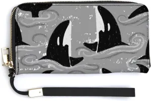 Donnapink Long Clutch Wallet, Long Handbag with Wristlet Strap, PU Leather Zip Purse