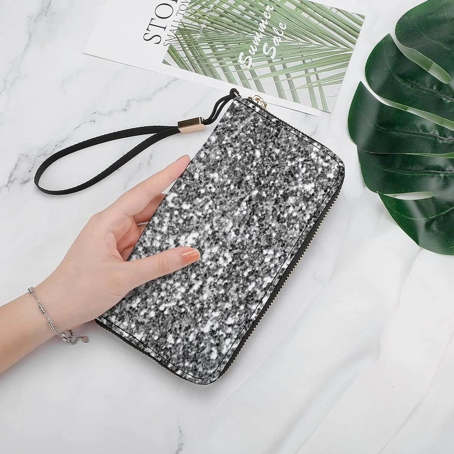 Donnapink Long Clutch Wallet, Long Handbag with Wristlet Strap, PU Leather Zip Purse