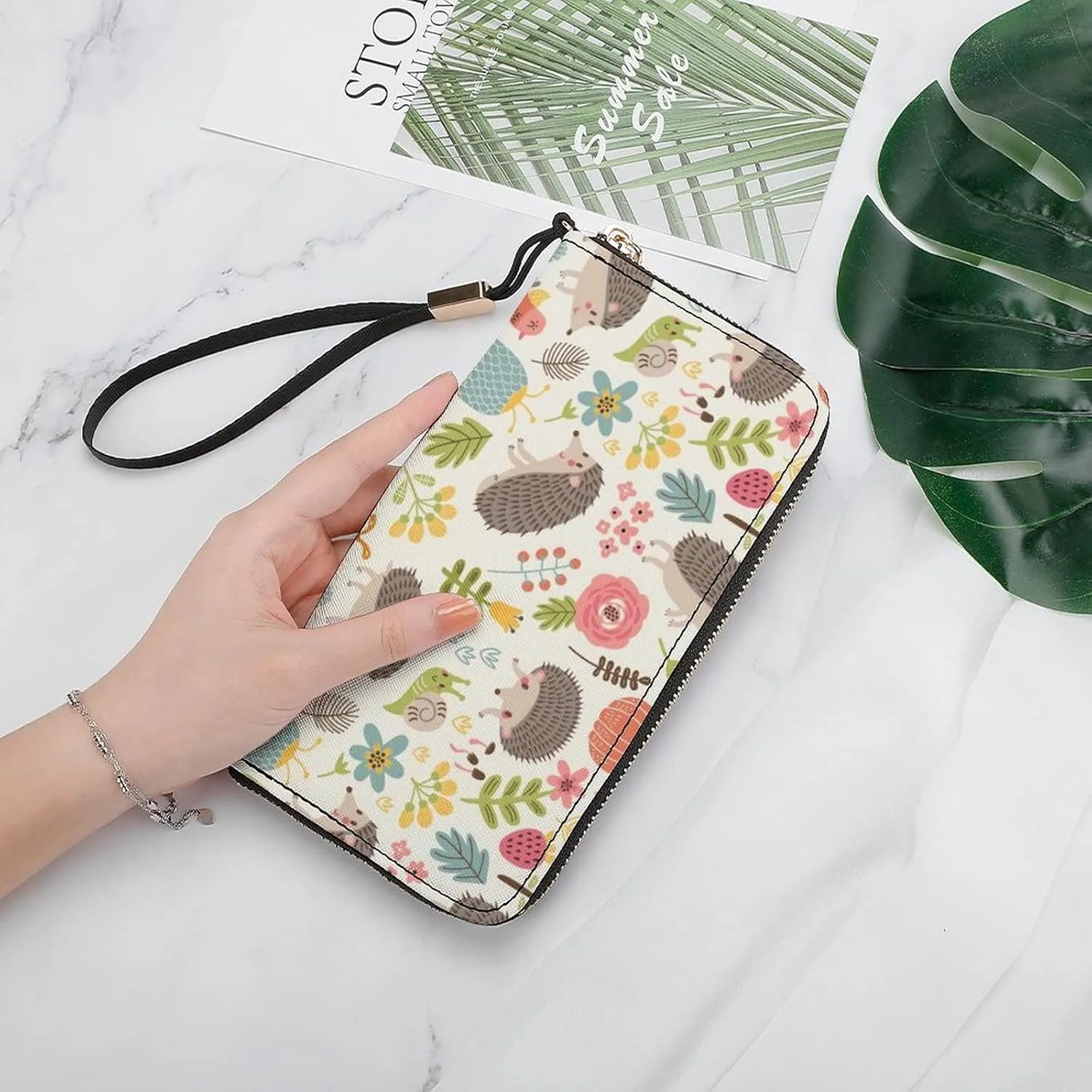 Donnapink Long Clutch Wallet, Long Handbag with Wristlet Strap, PU Leather Zip Purse