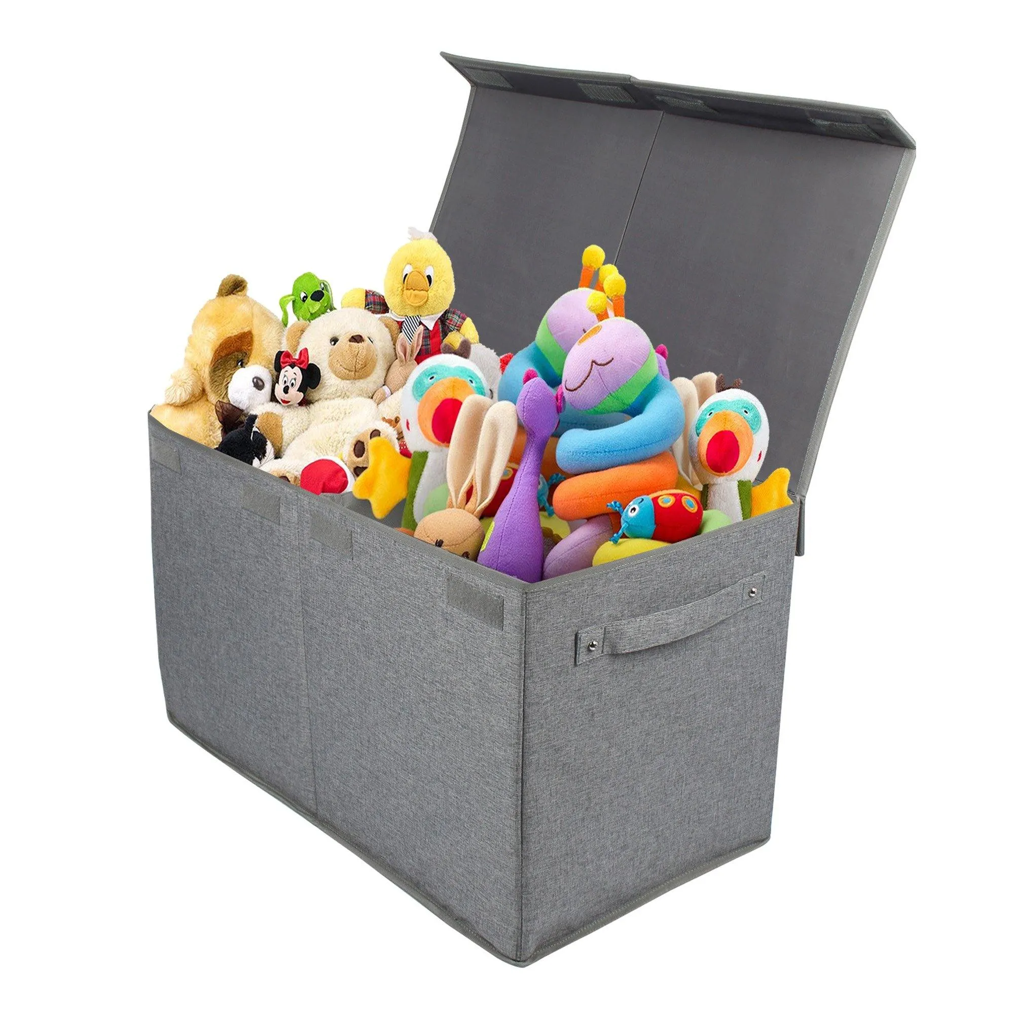 Double R Bags Collapsible Laundry Cum Toy Storage Basket Bin Hamper Box With Lid For Clothes Organizer Unit Size For Boys And Girls Room (Grey)