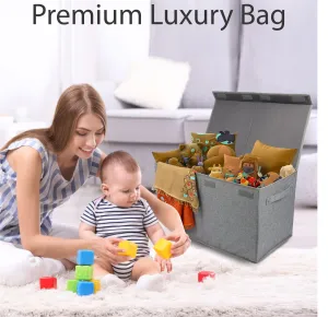 Double R Bags Collapsible Laundry Cum Toy Storage Basket Bin Hamper Box With Lid For Clothes Organizer Unit Size For Boys And Girls Room (Grey)