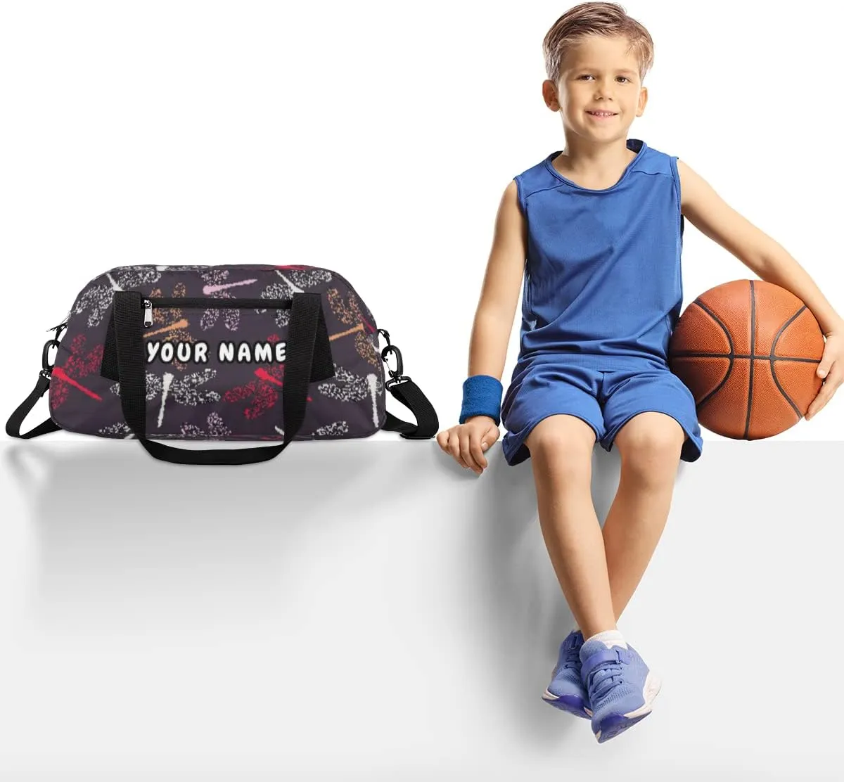 Dragonflies Personalized Kids Duffel Bag for Girls Boys, Dragonfly Debris Custom Dance Bag Overnight Small Duffel Bag Carry On Weekend Sports Travel Bag for School Practice Gymnastics Ballet