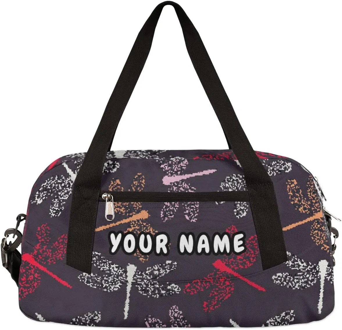 Dragonflies Personalized Kids Duffel Bag for Girls Boys, Dragonfly Debris Custom Dance Bag Overnight Small Duffel Bag Carry On Weekend Sports Travel Bag for School Practice Gymnastics Ballet