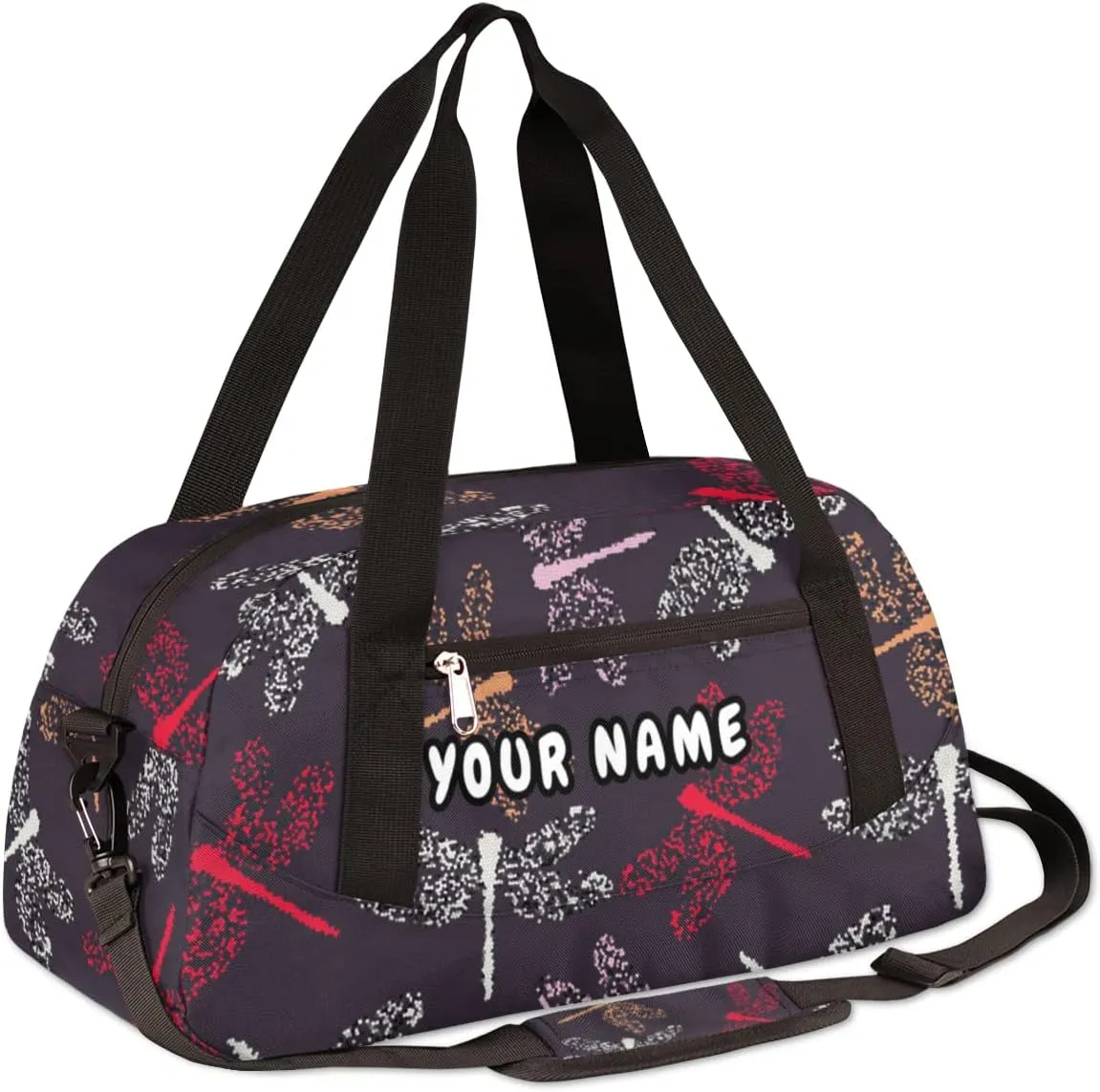 Dragonflies Personalized Kids Duffel Bag for Girls Boys, Dragonfly Debris Custom Dance Bag Overnight Small Duffel Bag Carry On Weekend Sports Travel Bag for School Practice Gymnastics Ballet
