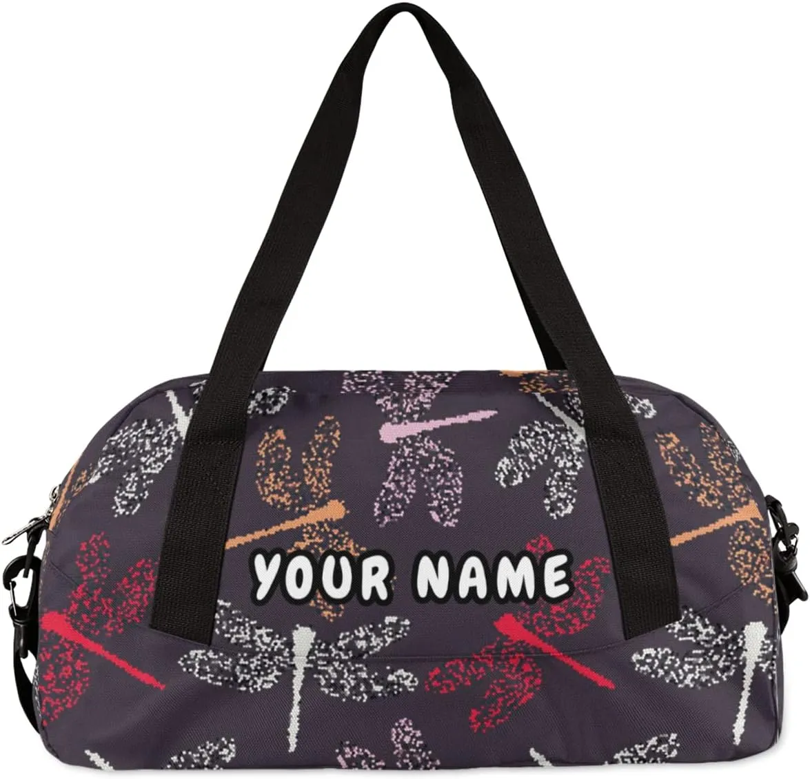 Dragonflies Personalized Kids Duffel Bag for Girls Boys, Dragonfly Debris Custom Dance Bag Overnight Small Duffel Bag Carry On Weekend Sports Travel Bag for School Practice Gymnastics Ballet