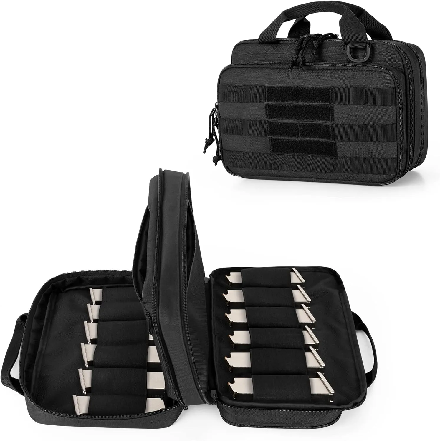 DSLEAF Tactical Gun Bag Holds 12x Magsand 2 Pistols, Gun Pouch with Molle System Fits Most Single/Double Stack Magazines