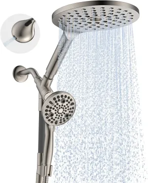Dual Handheld Shower Head Combo, 2-in-1 Rain Shower Heads System 8 Inch Rainfall Shower Head and 10 Modes High Pressure Hand Held Showerhead with Built-in Power Wash